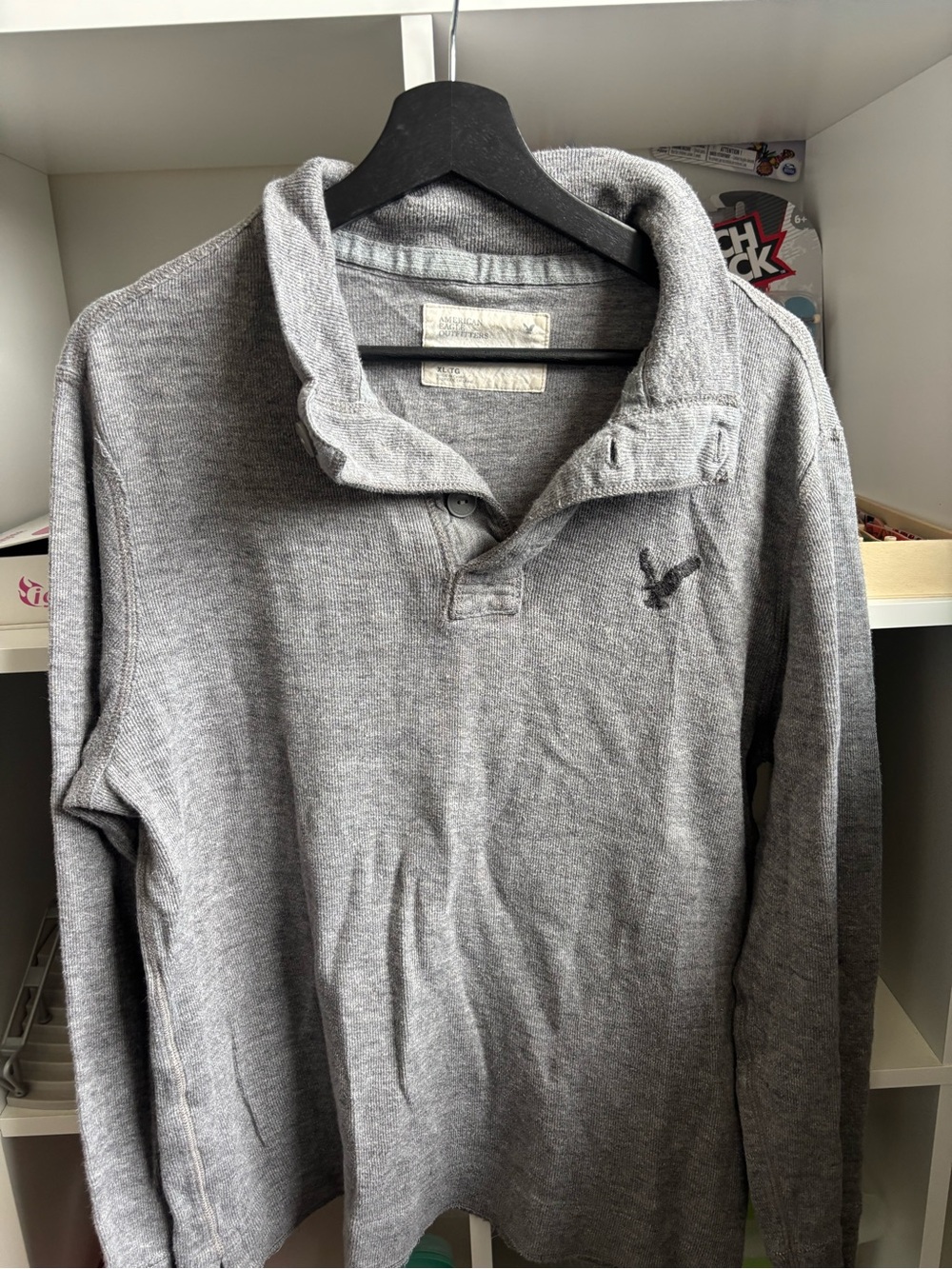 American Eagle Outfitters Gray Long-Sleeve Polo Knit